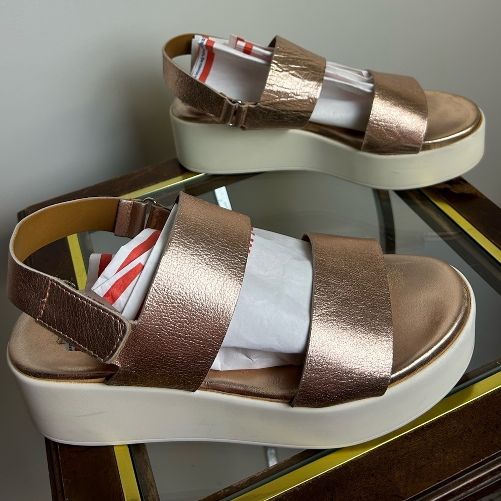 Steve Madden Made In Italy Platform Sandals Women 9 Bronce Leather Casual Chic